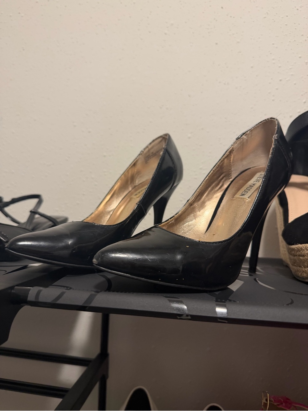 Steve Madden Black Patent Pointed-Toe Pumps